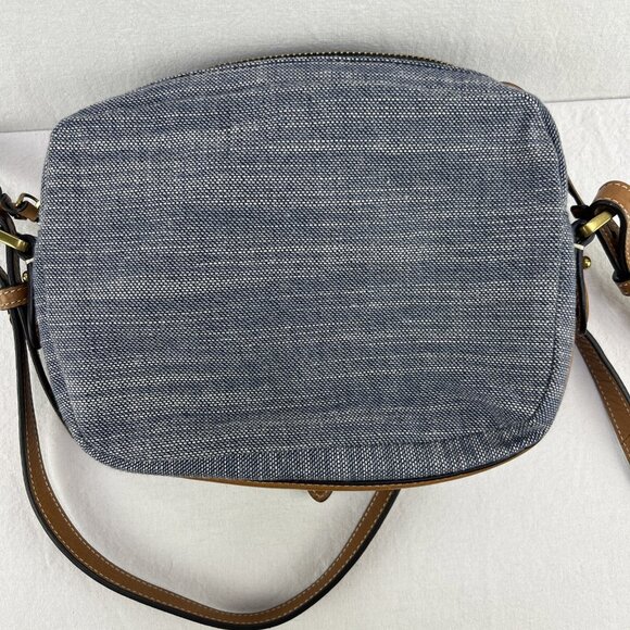 Fossil Purse Crossbody Leather & Denim Soft Navy/Tan with Braded Fringe Small - Picture 7 of 8